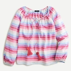 J Crew Peasant Blouse Metalic Pastel Stripes New